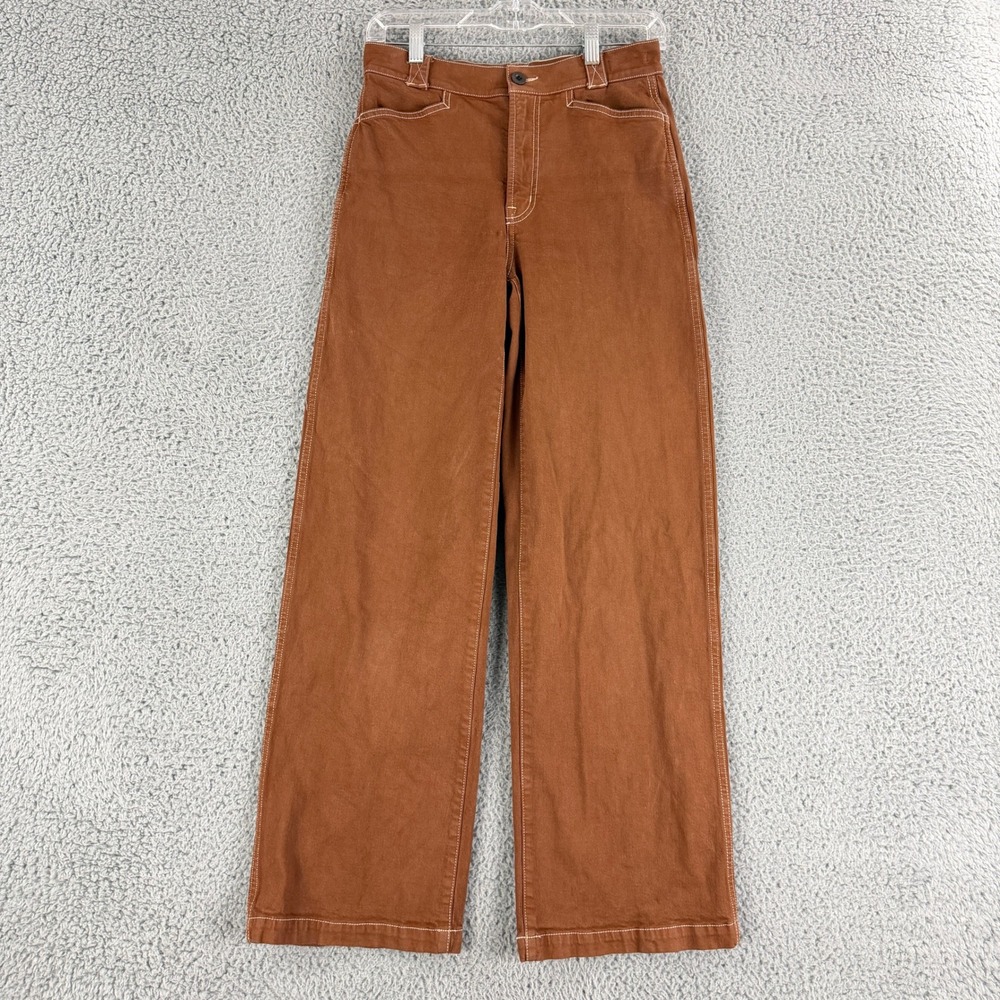 Madewell Emmett Wide-Leg Pants Women 26 Brown Contrast Stitch High Rise Crop - Picture 1 of 15